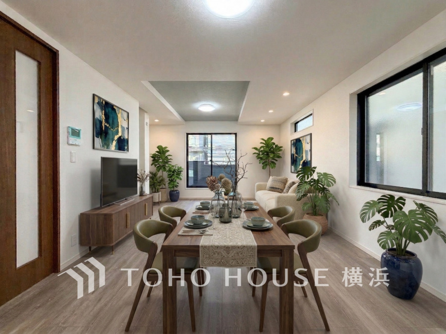 和やかで洗練された空間の演出。寛ぎとコミュニケーションを育む居心地のよい場所。（家具・装飾品はAI加工です）