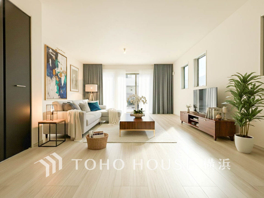 一日の中で多くの時間を過ごすことになる住まいだからこそ、いつも穏やかな空間であるように心掛けています。構成する建材などへの配慮が、住まう方の健康を守ります。（家具はAI加工です）