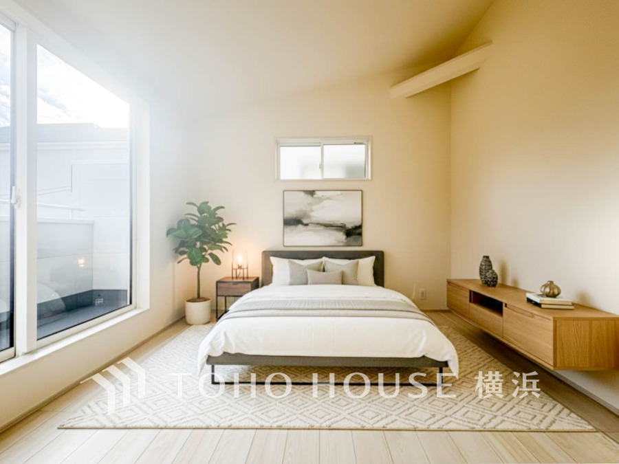 穏やかな寛ぎを届ける上質仕様のゆとりあるお部屋。自分時間を充実させながら心豊かにできるプライベート空間。（家具・装飾品はAI加工です）