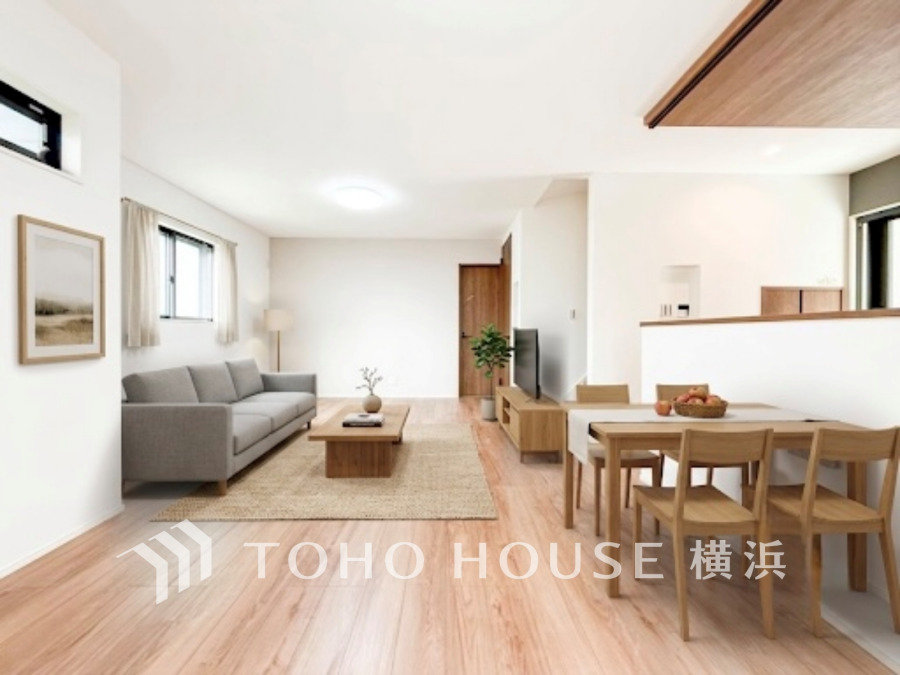 和やかで洗練された空間の演出。寛ぎとコミュニケーションを育む居心地のよい場所。※生成AIによるイメージです。家具・小物は販売価格に含まれません。
