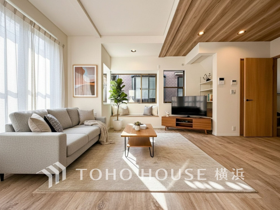 家族と過ごすひと時を溢れる光が優しく包み込むリビングダイニング。家族とともに、心穏やかに過ごすひととき。家族との時間、自分の時間を大切にできる空間がここにあります。(家具はAI加工）