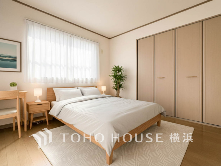 家族一人ひとりの大切なプライベート空間。趣味・感性で個性的に飾って頂けるようシンプルに仕上げてあります。自分時間を充実させ、心豊かなひとときを愉しむ大切な空間。（家具はAI加工です）