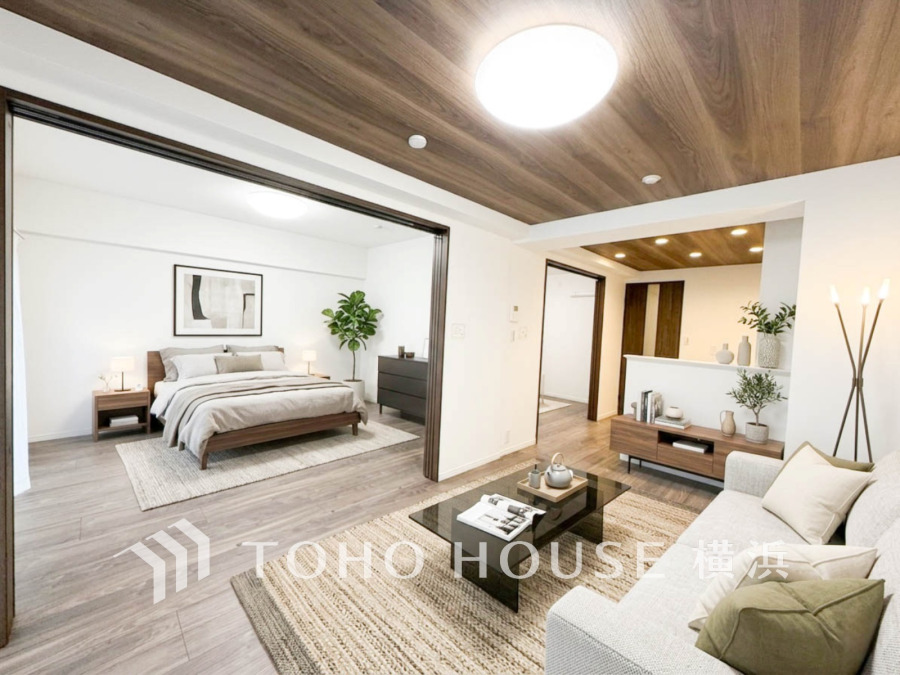 家族との何気ない日常を上質に。時を忘れるほど心地よく、ゲストも温かく迎え入れる快適なリビング。※生成AIによるイメージです。家具・小物は販売価格に含まれません。