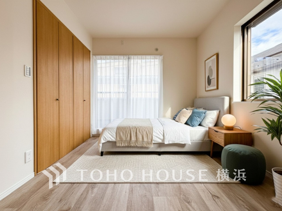 穏やかな風と陽光を導き、プライバシーに配慮された設計プランを採用し、居住性を一段と心地よいものにしています。明るく開放的な空間を演出しております。(家具はAI加工です。)