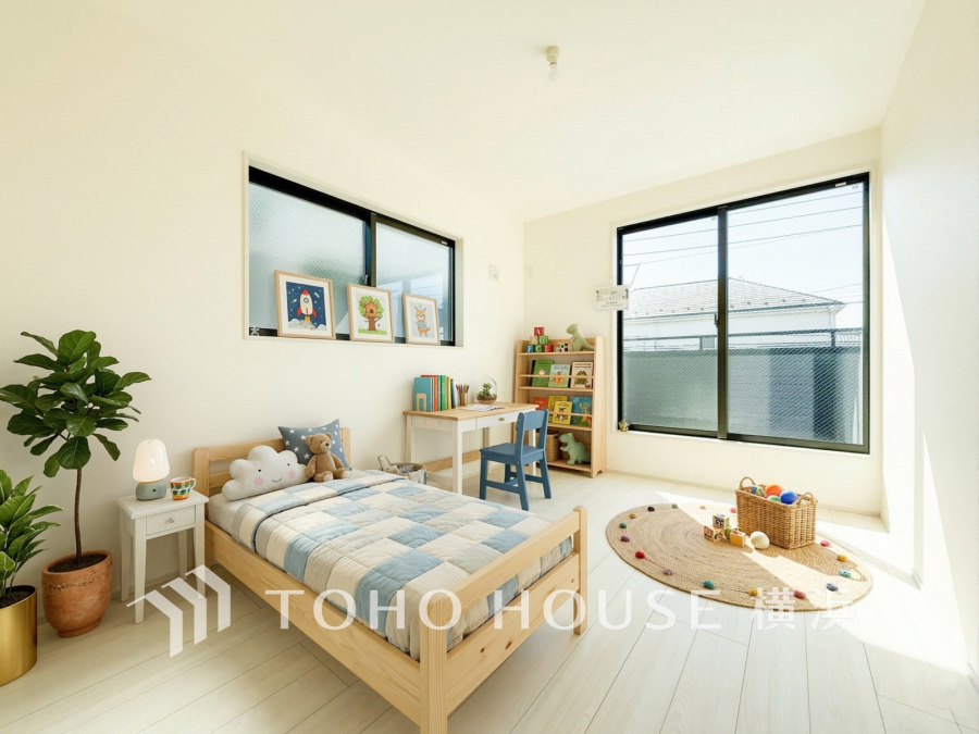 1日の疲れを癒し、心地よく寛げるようゆったりとした広さを確保しています。プライベートタイムをより優雅に穏やかに…。落ち着いた雰囲気を紡ぎます。（装飾品はAIによる加工です）