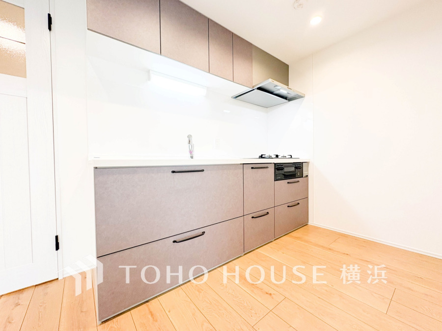 新規交換された清潔感溢れるシステムキッチンです。