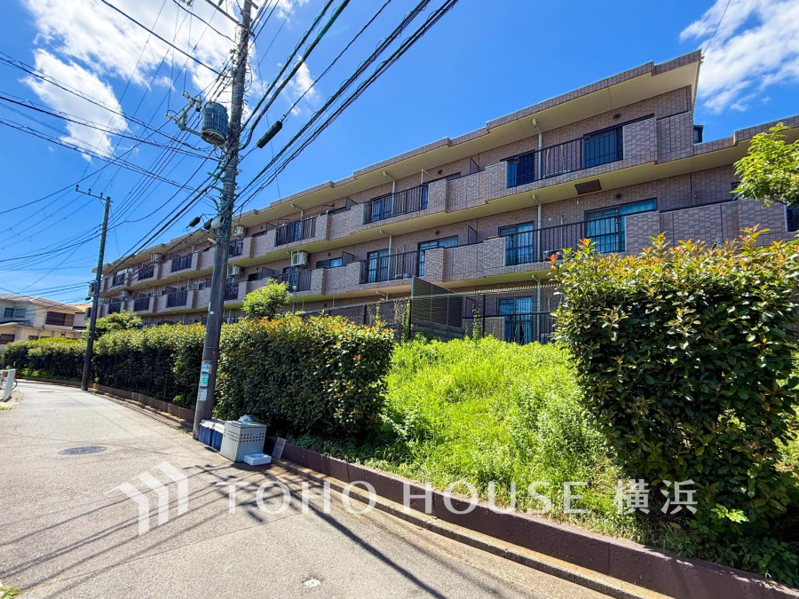 日当たり良好な3階建てマンション。緑豊かな植栽に囲まれ、静かな住宅街に位置しています。