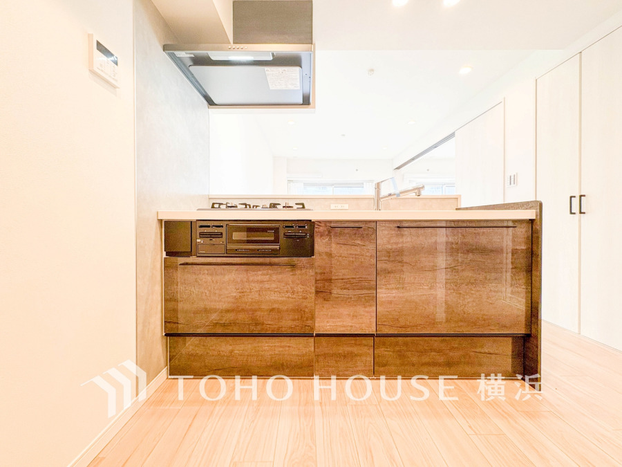 新規交換された清潔感溢れるシステムキッチン。スタイリッシュな対面式キッチンです。
