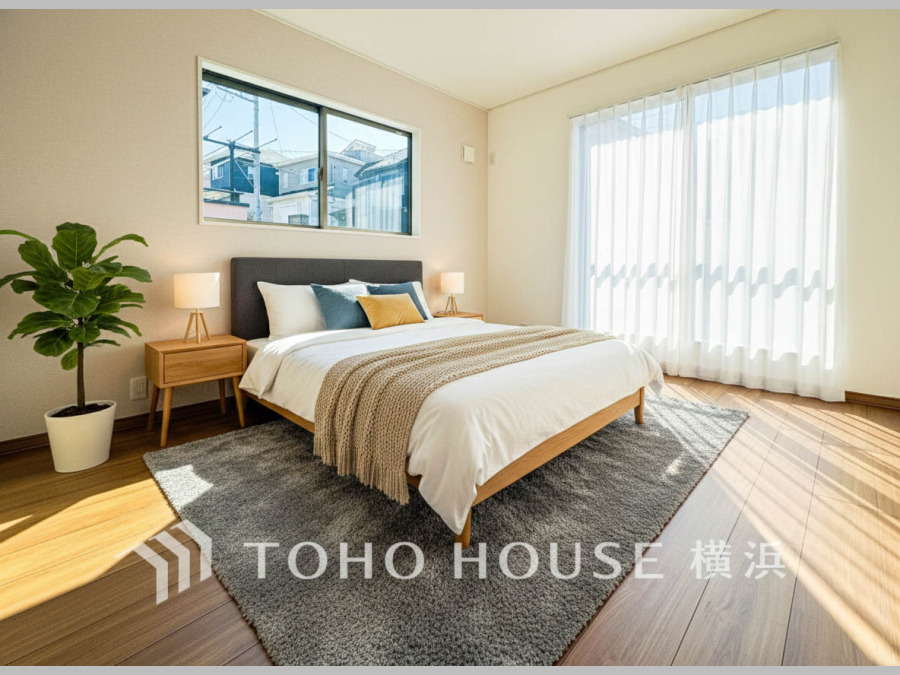 穏やかな寛ぎを届ける上質仕様のゆとりあるお部屋。自分時間を充実させながら心豊かにできるプライベート空間。（家具・家電・装飾品はAI画像です）