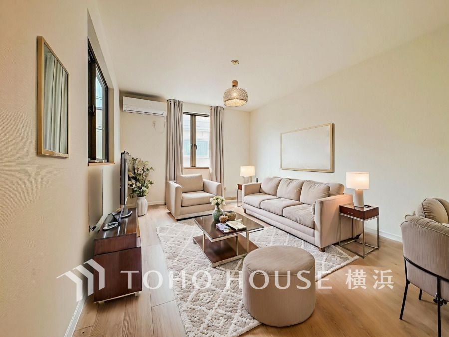 LDKは明るい空間。家族やお客様との時間など、多くの時を刻む空間。何気なく過ぎる時でさえも上質なひと時となる快適な空間を目指して（家具・調度品はAIによるイメージです）