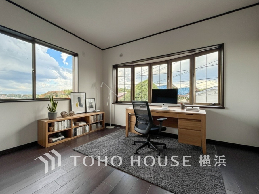 家族一人ひとりの大切なプライベート空間。趣味・感性で個性的に飾って頂けるようシンプルに仕上げてあります。自分時間を充実させながら心豊かなひとときを過ごすための大切な空間。（家具はAI加工です）