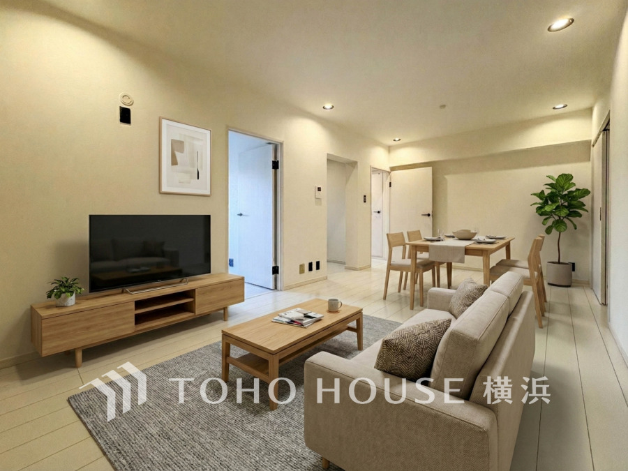 上質な時間を育む暮らしのメインステージ。寛ぎとコミュニケーションを育む居心地のよい場所。（家具・装飾品はAI加工です）