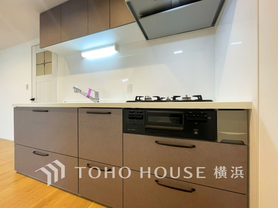 新規交換された清潔感溢れるシステムキッチンです。