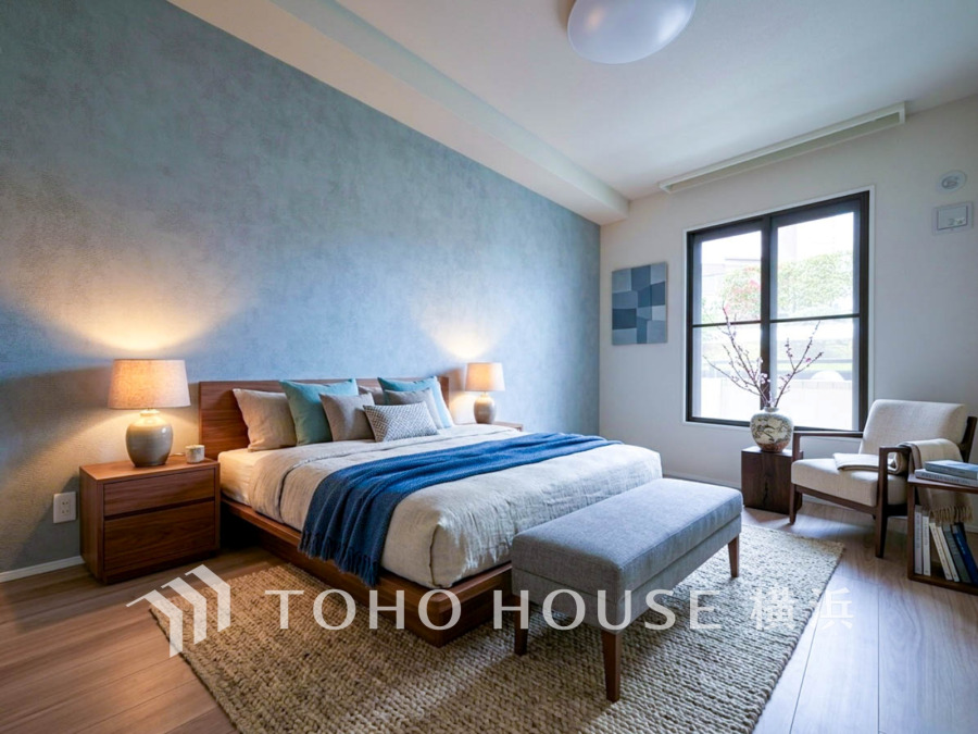 環境の良い場所にセンス良く暮らしたい、こだわりの室内には至福のシーンが繰り広げられます。（家具・装飾品はAI加工です）