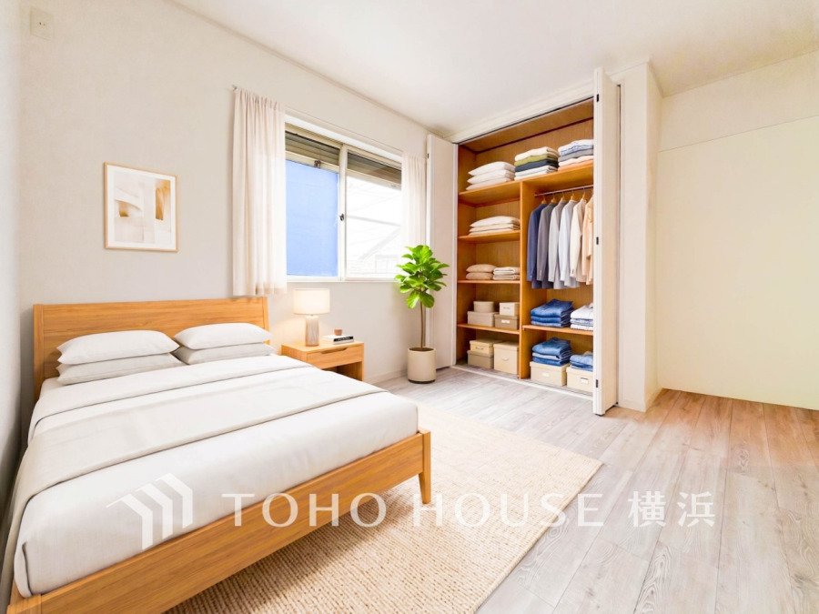 一日の疲れをいやしてくれる寝室。※生成AIによるイメージです。家具・小物は販売価格に含まれません。