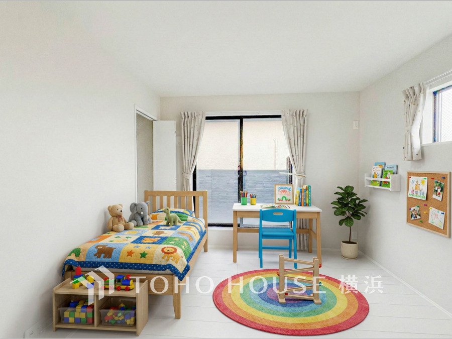 採光もアクセントの一つとして。プライベートルームにはやさしい光が射し込んでいて、この明るい好みの空間で読書をしたり、音楽を聞いたりと一人の時間も充実したものにできます。（家具装飾品はAI加工）