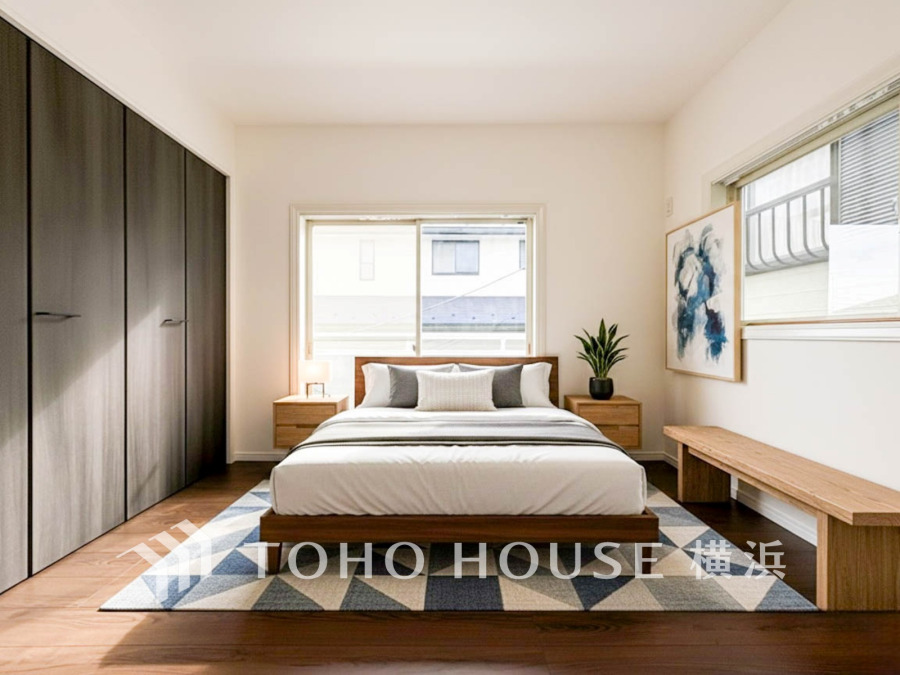 大きな窓からたっぷりと陽光が注がれる明るい空間。家族の成長に対応できる永住仕様の間取り。時を忘れて過ごす場所として過ごせるお部屋。家具・装飾品はCGです。