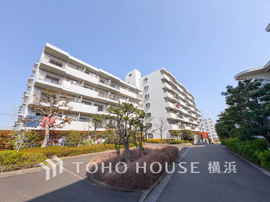 陽当たり良好な低層マンション。緑豊かな植栽に囲まれ、静かな住環境が魅力です。