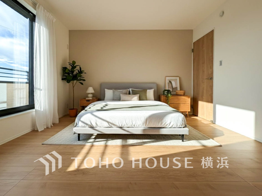 穏やかな寛ぎを届ける上質仕様のゆとりあるお部屋。自分時間を充実させながら心豊かにできるプライベート空間。（家具・調度品はAI加工です）