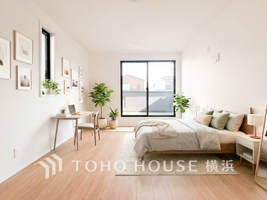 大きな窓からは快適な光を取り入れ、通気性能を上げる事で居心地の良い空間を演出します。多くの時間を過ごす住まいだからこそ、いつも快適な場所であるように心掛けています。（装飾品はAI家具です）