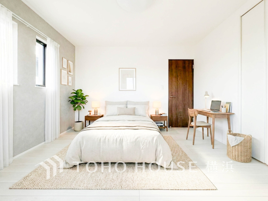 ゆとりと収納を確保した洋室。自分時間を充実させながら心豊かなひとときを過ごすための大切な空間です。（家具はAI加工です）