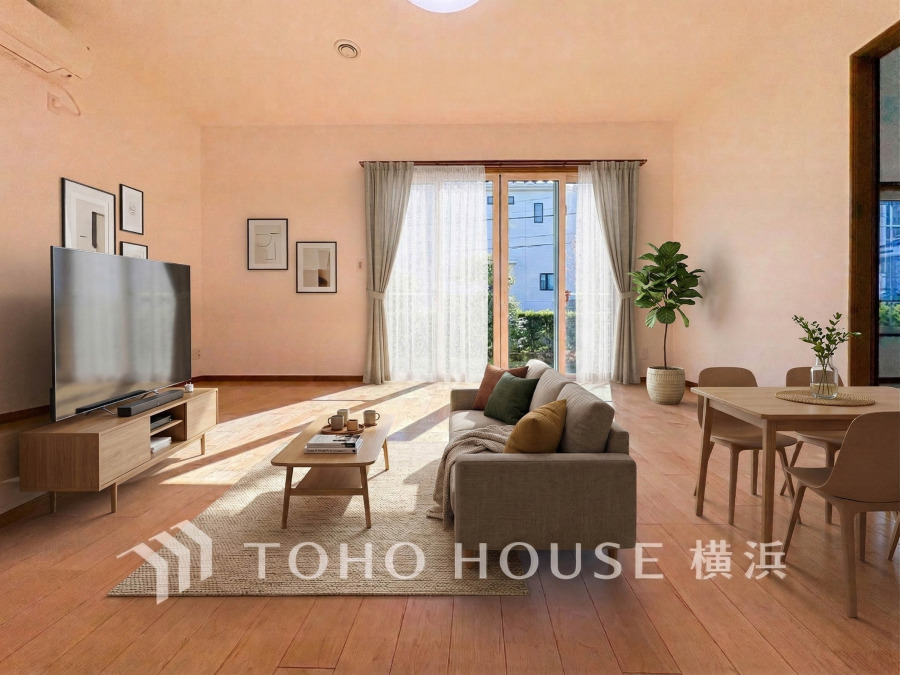 和やかで洗練された空間の演出。寛ぎとコミュニケーションを育む居心地のよい場所。（家具・装飾品はAI加工です）