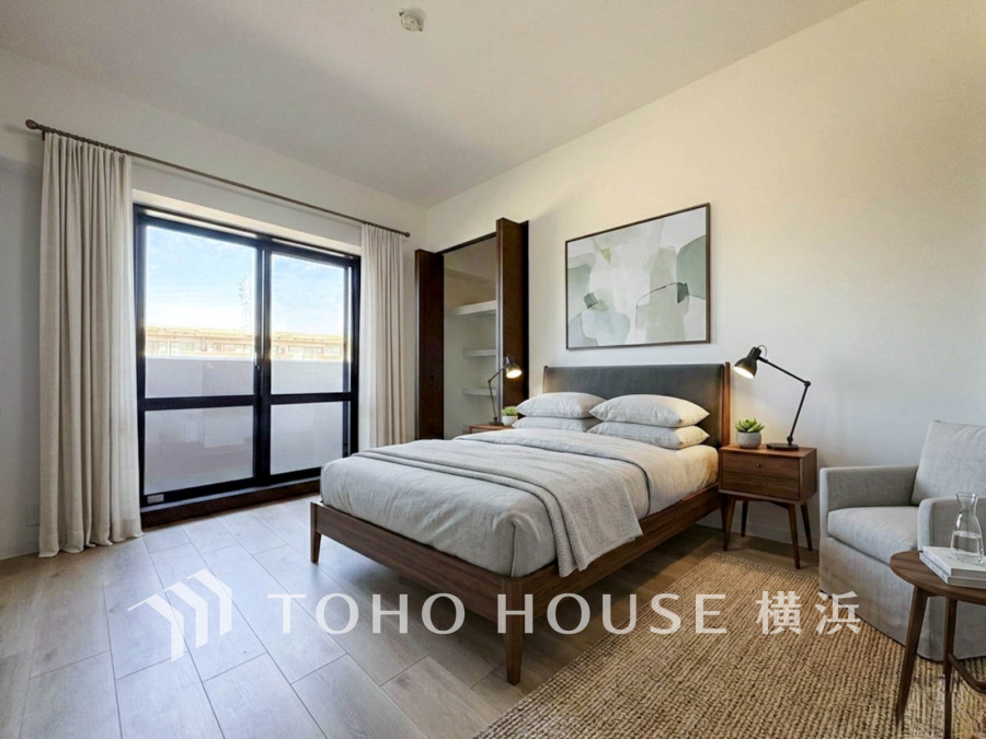 穏やかな寛ぎを届ける上質仕様のゆとりあるお部屋。自分時間を充実させながら心豊かにできるプライベート空間。（家具・装飾品はAI加工）