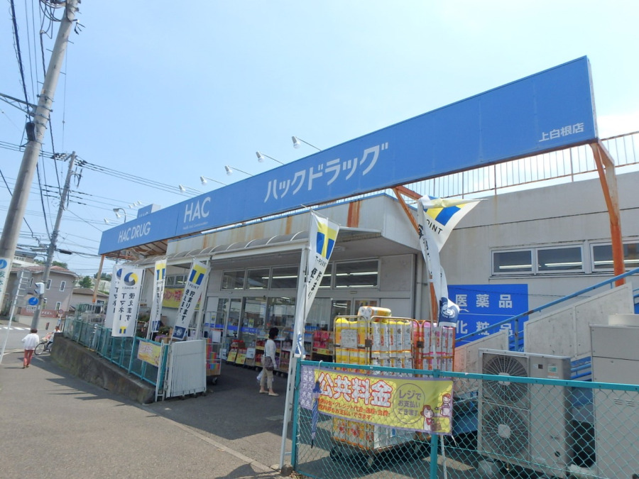ハックドラッグ上白根店(約750ｍ。薬はもちろん、化粧品・日用品・食品菓子・ペット用品・お酒まで購入できる便利なお店。)